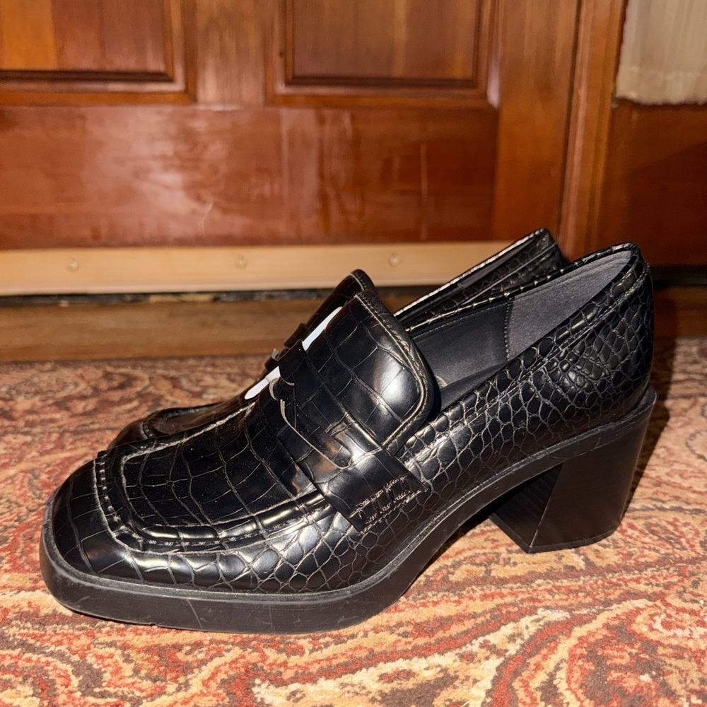Zara Block Black Croc Heeled Loafers - Picture 7 of 8